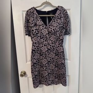 NWT Nightway Sequin Formal Cocktail Party Dress Size 14 Glitter Floral Lace.